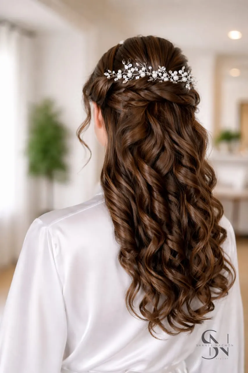 Semi recogido con perlas